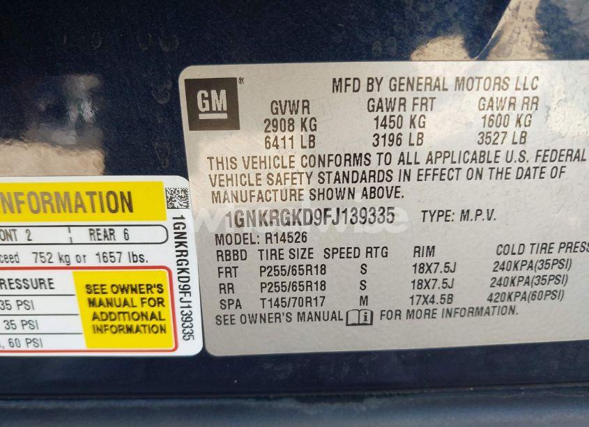 Photo 9 of 2015 Chevrolet Traverse 1LT (VIN 1GNKRGKD9FJ139335)