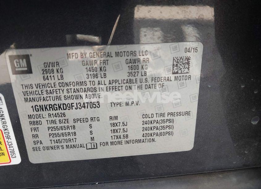 Photo 9 of 2015 Chevrolet Traverse 1LT (VIN 1GNKRGKD9FJ347053)