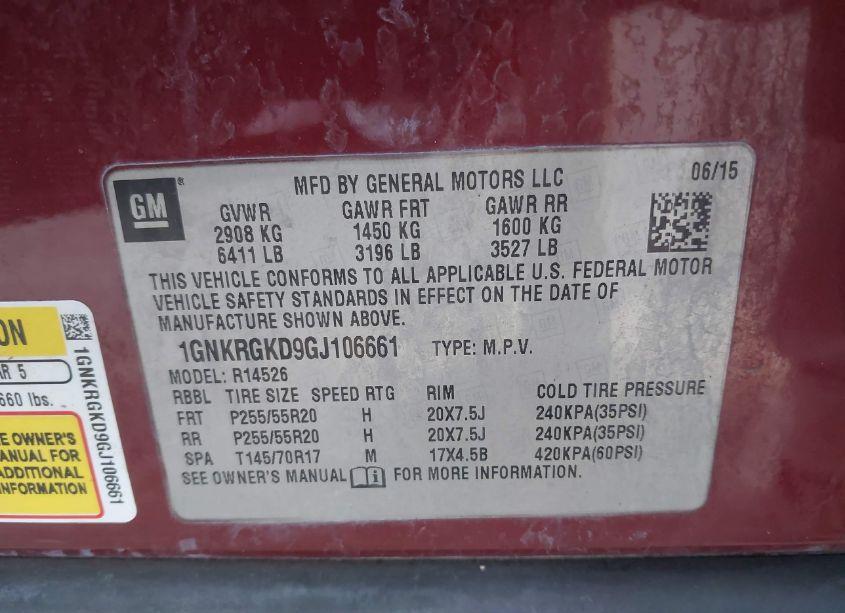 Photo 9 of 2016 Chevrolet Traverse 1LT (VIN 1GNKRGKD9GJ106661)