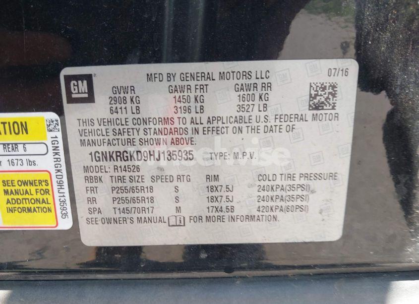 Photo 9 of 2017 Chevrolet Traverse 1LT (VIN 1GNKRGKD9HJ135935)