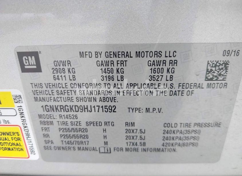 Photo 9 of 2017 Chevrolet Traverse 1LT (VIN 1GNKRGKD9HJ171592)