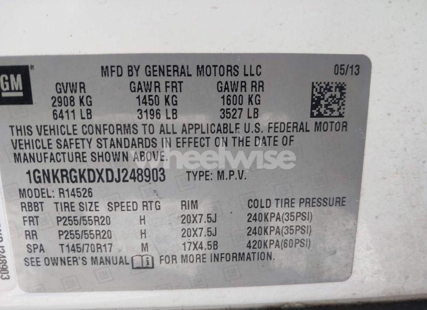 Photo 9 of 2013 Chevrolet Traverse 1LT (VIN 1GNKRGKDXDJ248903)