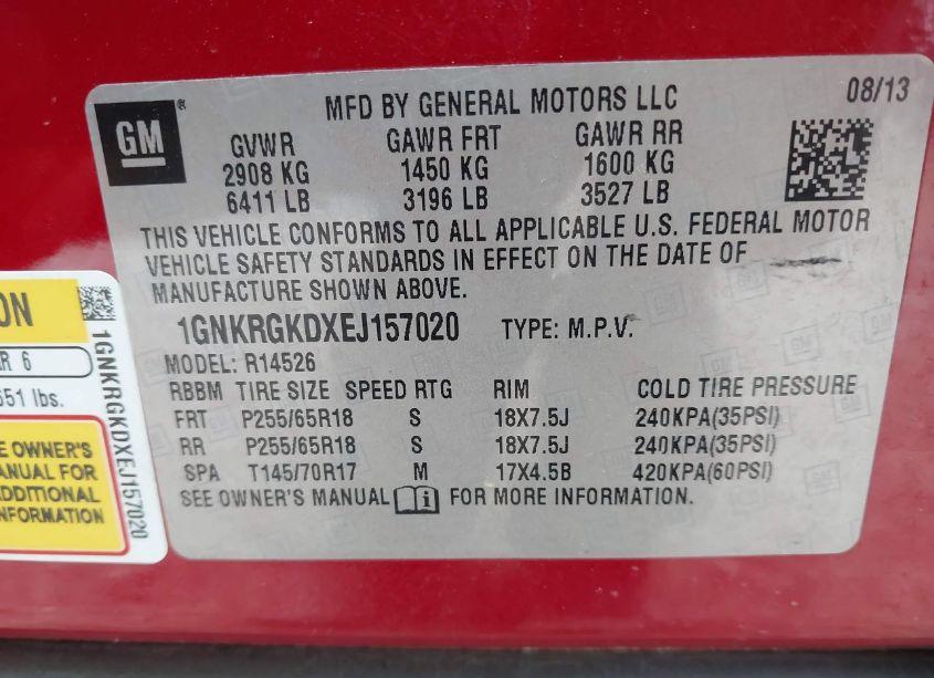 Photo 9 of 2014 Chevrolet Traverse 1LT (VIN 1GNKRGKDXEJ157020)