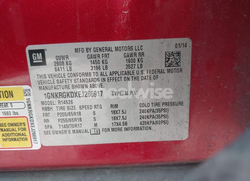 Photo 9 of 2014 Chevrolet Traverse 1LT (VIN 1GNKRGKDXEJ266917)