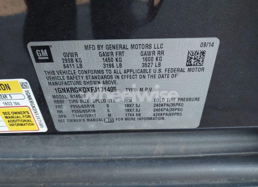 Photo 9 of 2015 Chevrolet Traverse 1LT (VIN 1GNKRGKDXFJ171405)