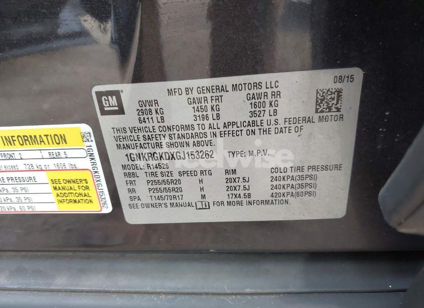 Photo 9 of 2016 Chevrolet Traverse 1LT (VIN 1GNKRGKDXGJ153262)