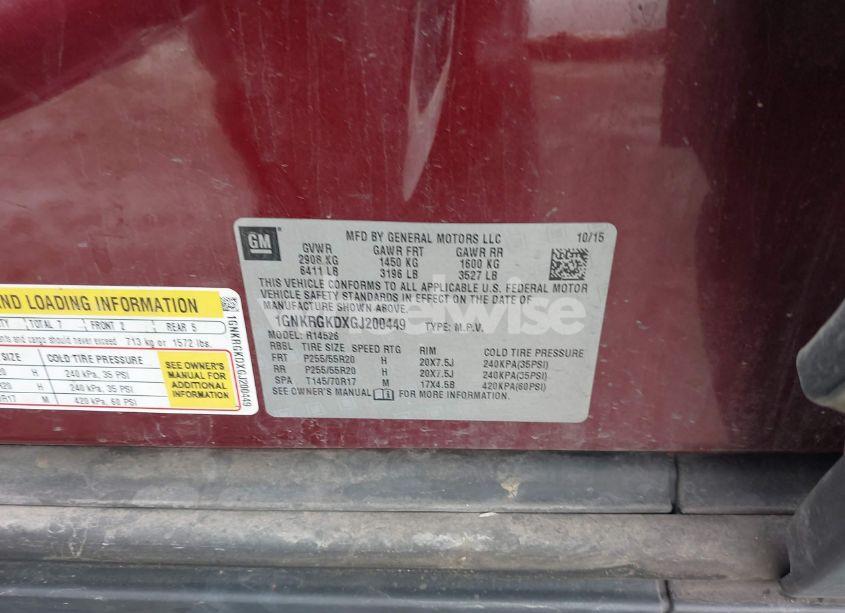 Photo 9 of 2016 Chevrolet Traverse 1LT (VIN 1GNKRGKDXGJ200449)