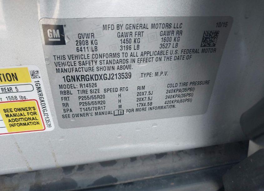 Photo 9 of 2016 Chevrolet Traverse 1LT (VIN 1GNKRGKDXGJ213539)