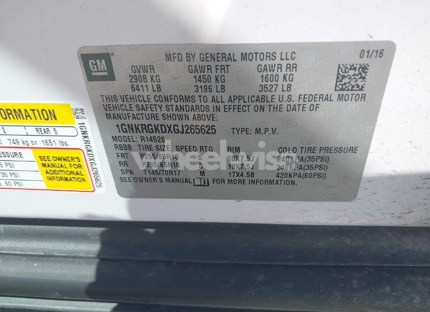 Photo 9 of 2016 Chevrolet Traverse 1LT (VIN 1GNKRGKDXGJ265625)