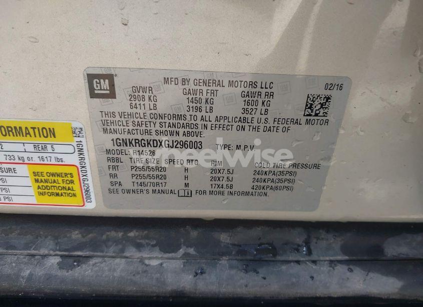 Photo 9 of 2016 Chevrolet Traverse 1LT (VIN 1GNKRGKDXGJ296003)