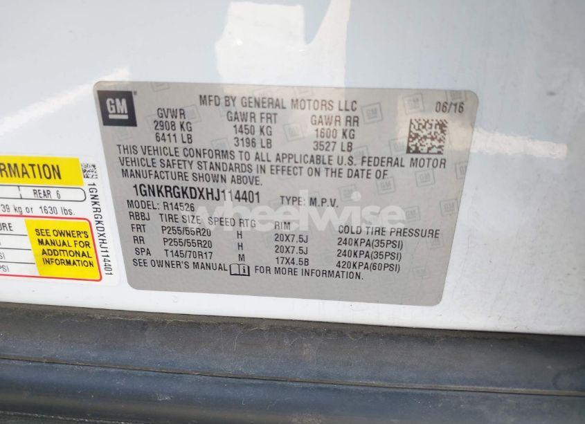 Photo 9 of 2017 Chevrolet Traverse 1LT (VIN 1GNKRGKDXHJ114401)