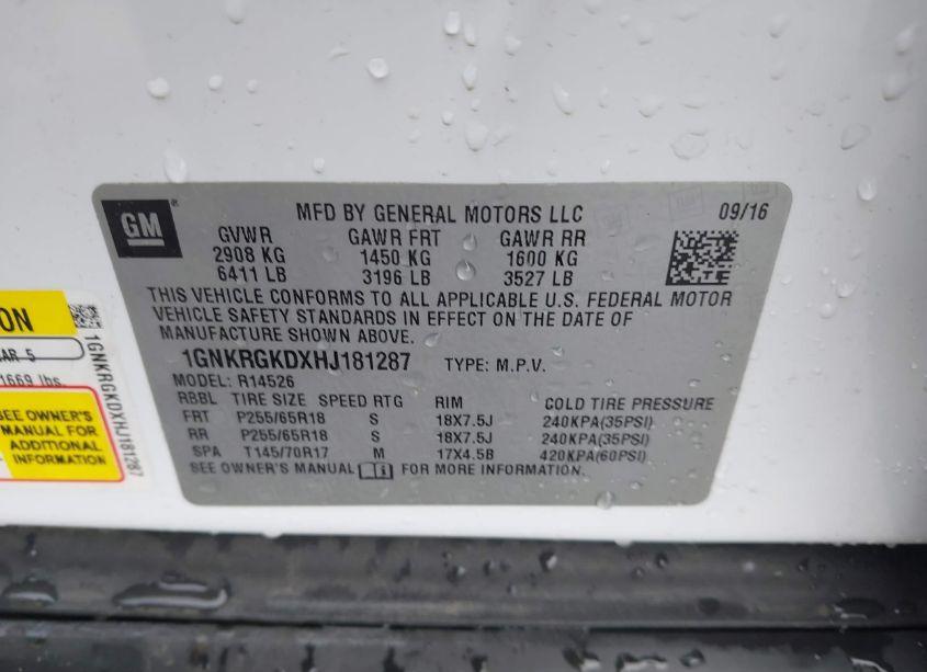 Photo 9 of 2017 Chevrolet Traverse 1LT (VIN 1GNKRGKDXHJ181287)