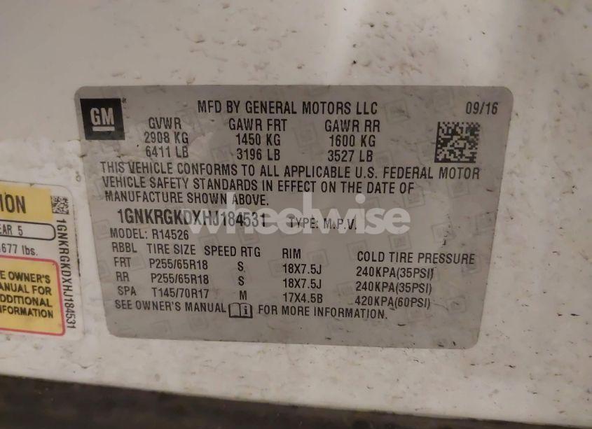 Photo 9 of 2017 Chevrolet Traverse 1LT (VIN 1GNKRGKDXHJ184531)