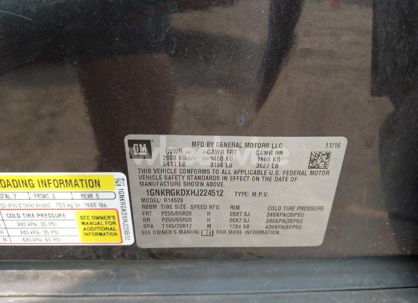 Photo 9 of 2017 Chevrolet Traverse 1LT (VIN 1GNKRGKDXHJ224512)