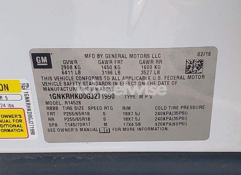 Photo 9 of 2016 Chevrolet Traverse 2LT (VIN 1GNKRHKD0GJ271990)