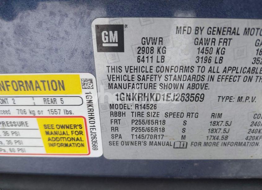 Photo 9 of 2014 Chevrolet Traverse 2LT (VIN 1GNKRHKD1EJ263569)