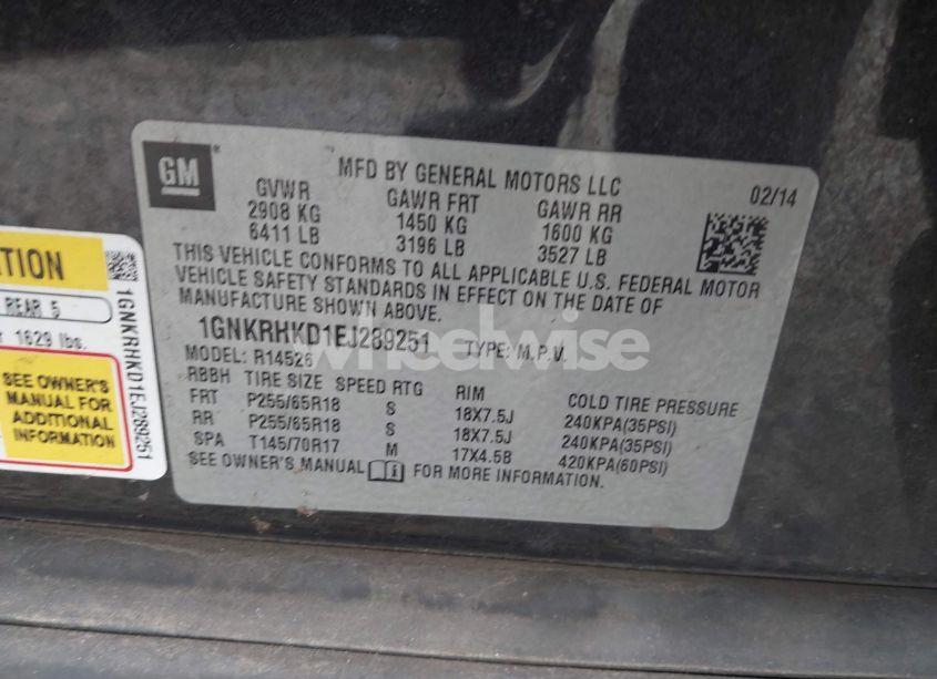 Photo 9 of 2014 Chevrolet Traverse 2LT (VIN 1GNKRHKD1EJ289251)