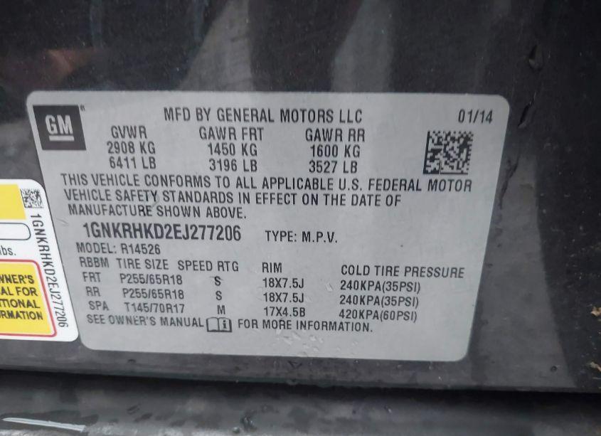 Photo 9 of 2014 Chevrolet Traverse 2LT (VIN 1GNKRHKD2EJ277206)