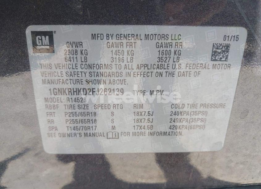 Photo 9 of 2015 Chevrolet Traverse 2LT (VIN 1GNKRHKD2FJ262139)