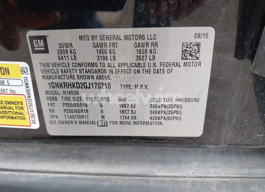 Photo 8 of 2016 Chevrolet Traverse 2LT (VIN 1GNKRHKD2GJ170210)