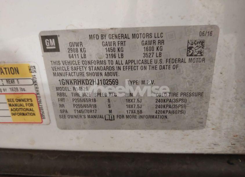 Photo 9 of 2017 Chevrolet Traverse 2LT (VIN 1GNKRHKD2HJ102569)