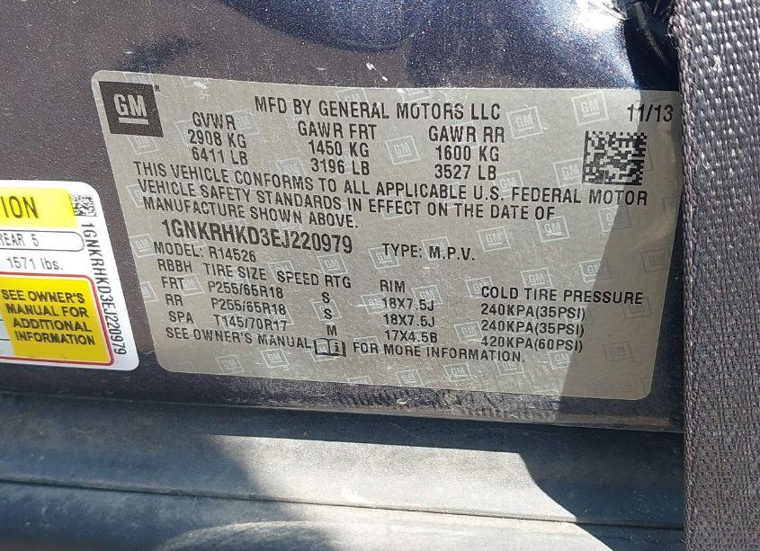 Photo 9 of 2014 Chevrolet Traverse 2LT (VIN 1GNKRHKD3EJ220979)