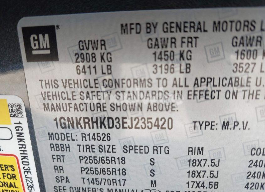 Photo 9 of 2014 Chevrolet Traverse 2LT (VIN 1GNKRHKD3EJ235420)