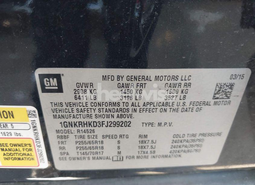 Photo 9 of 2015 Chevrolet Traverse 2LT (VIN 1GNKRHKD3FJ299202)