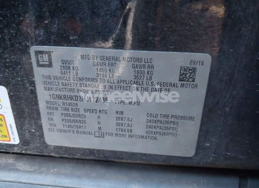 Photo 9 of 2017 Chevrolet Traverse 2LT (VIN 1GNKRHKD3HJ172436)