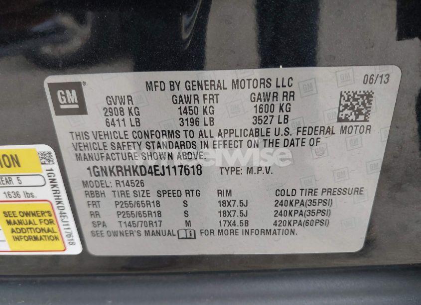 Photo 9 of 2014 Chevrolet Traverse 2LT (VIN 1GNKRHKD4EJ117618)