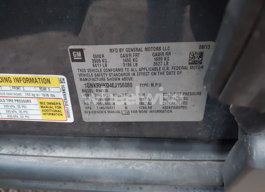 Photo 9 of 2014 Chevrolet Traverse 2LT (VIN 1GNKRHKD4EJ156080)