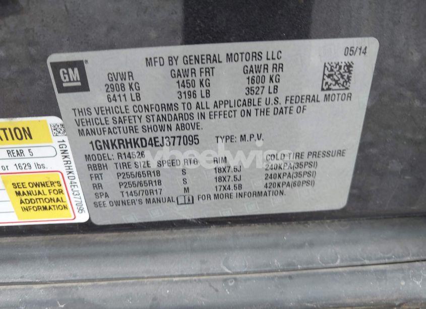 Photo 9 of 2014 Chevrolet Traverse 2LT (VIN 1GNKRHKD4EJ377095)