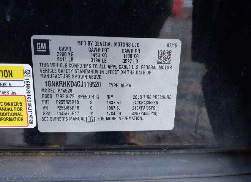 Photo 9 of 2016 Chevrolet Traverse 2LT (VIN 1GNKRHKD4GJ119520)