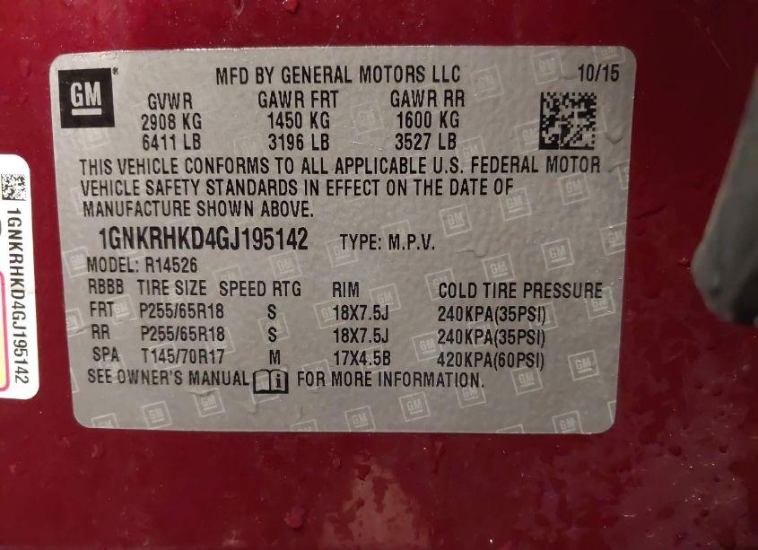 Photo 9 of 2016 Chevrolet Traverse 2LT (VIN 1GNKRHKD4GJ195142)