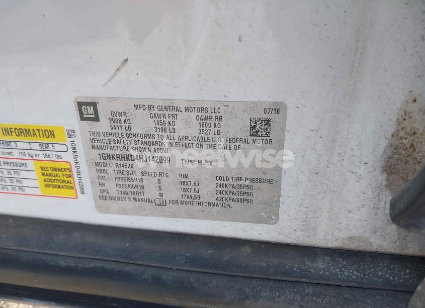 Photo 9 of 2017 Chevrolet Traverse 2LT (VIN 1GNKRHKD4HJ142099)