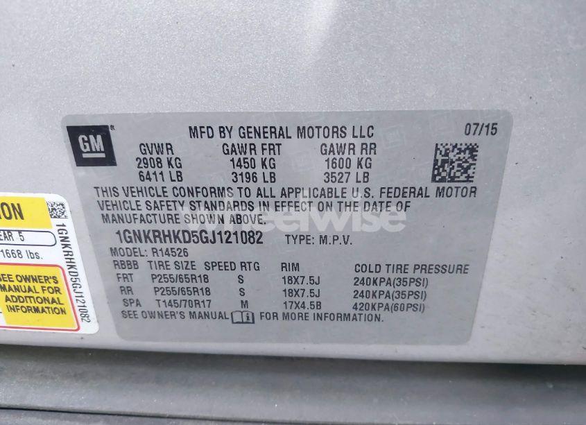 Photo 9 of 2016 Chevrolet Traverse 2LT (VIN 1GNKRHKD5GJ121082)