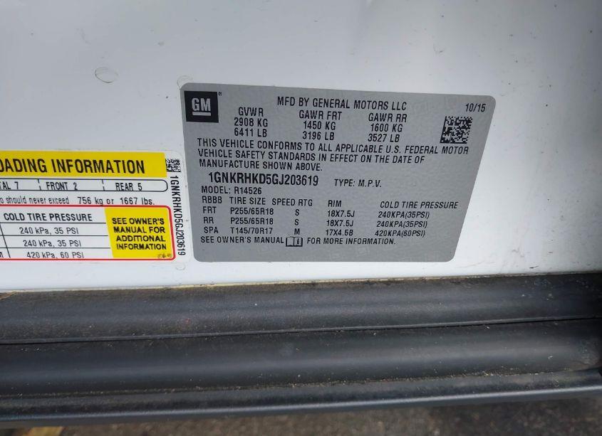 Photo 9 of 2016 Chevrolet Traverse 2LT (VIN 1GNKRHKD5GJ203619)