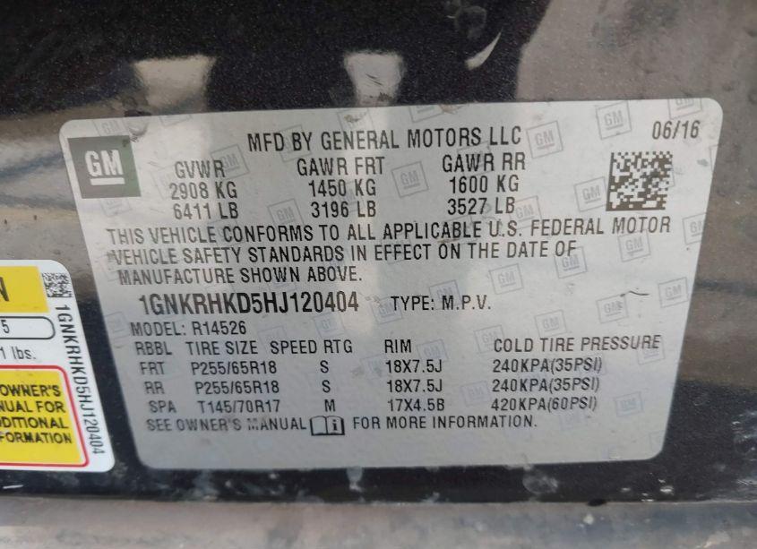 Photo 9 of 2017 Chevrolet Traverse 2LT (VIN 1GNKRHKD5HJ120404)