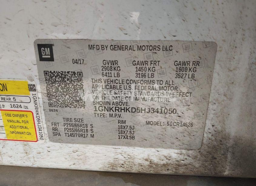 Photo 9 of 2017 Chevrolet Traverse 2LT (VIN 1GNKRHKD5HJ341050)