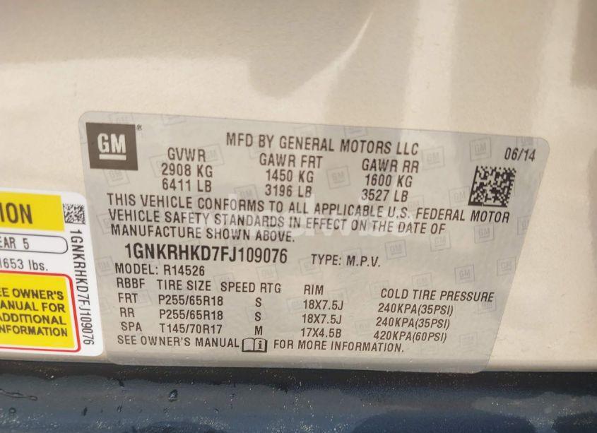 Photo 9 of 2015 Chevrolet Traverse LT (VIN 1GNKRHKD7FJ109076)