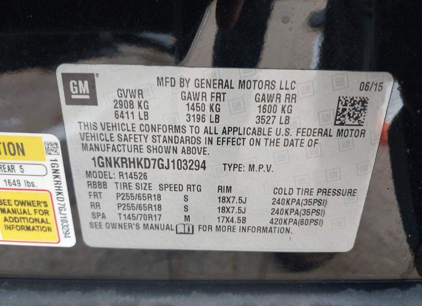 Photo 9 of 2016 Chevrolet Traverse 2LT (VIN 1GNKRHKD7GJ103294)