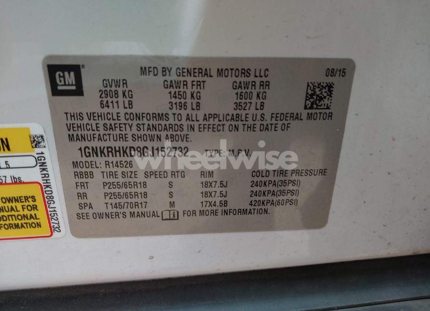 Photo 9 of 2016 Chevrolet Traverse 2LT (VIN 1GNKRHKD8GJ152732)