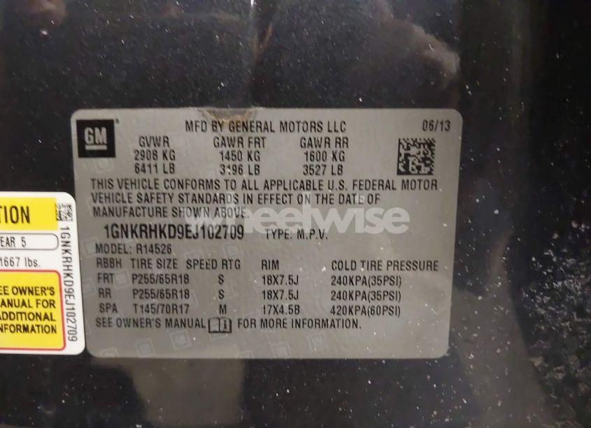 Photo 9 of 2014 Chevrolet Traverse 2LT (VIN 1GNKRHKD9EJ102709)