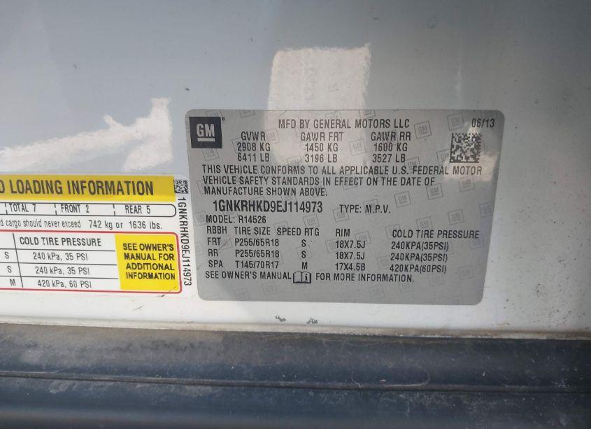 Photo 9 of 2014 Chevrolet Traverse 2LT (VIN 1GNKRHKD9EJ114973)