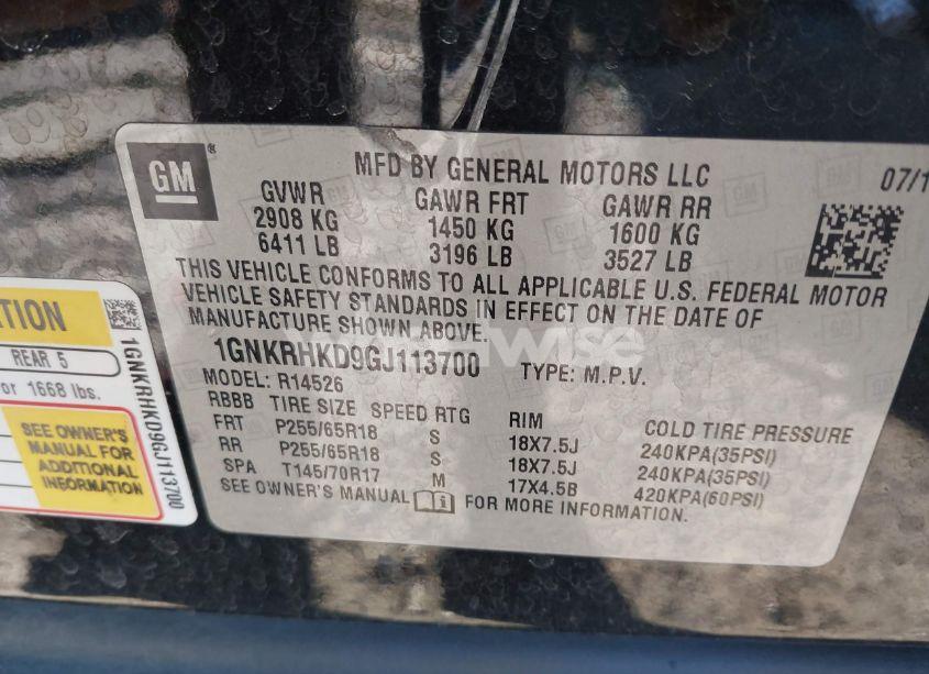 Photo 9 of 2016 Chevrolet Traverse 2LT (VIN 1GNKRHKD9GJ113700)