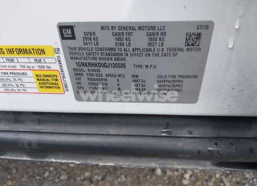 Photo 9 of 2016 Chevrolet Traverse 2LT (VIN 1GNKRHKD9GJ126026)