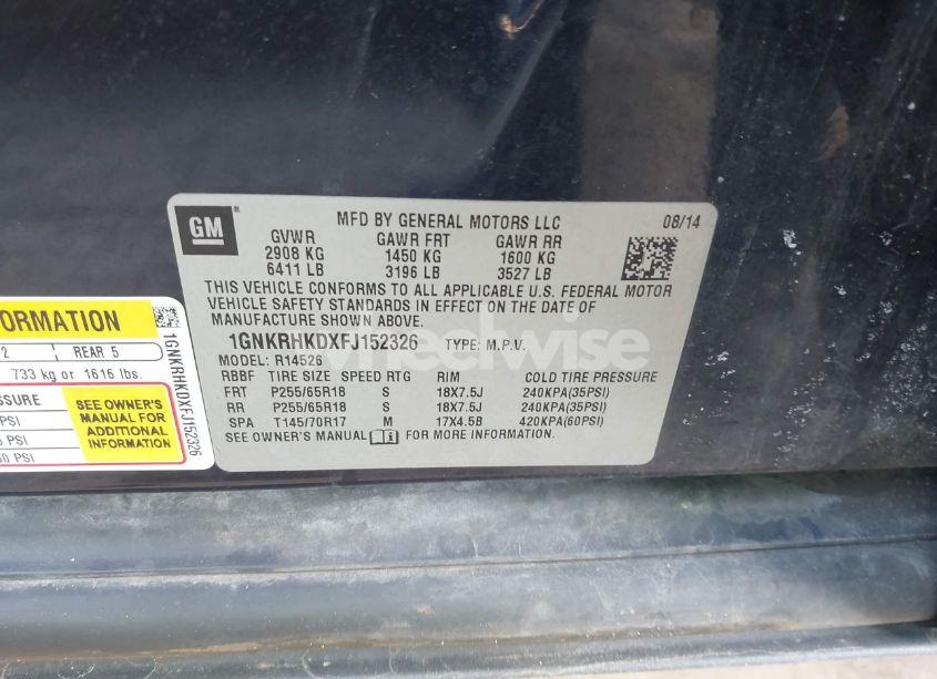 Photo 9 of 2015 Chevrolet Traverse 2LT (VIN 1GNKRHKDXFJ152326)