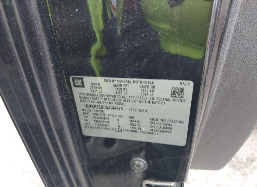 Photo 9 of 2011 Chevrolet Traverse 2LT (VIN 1GNKRJED0BJ144474)