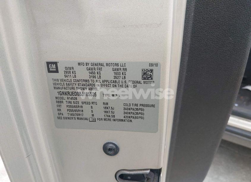 Photo 9 of 2011 Chevrolet Traverse 2LT (VIN 1GNKRJED0BJ185526)