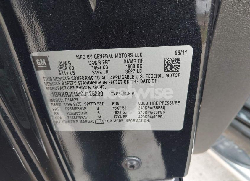 Photo 9 of 2012 Chevrolet Traverse 2LT (VIN 1GNKRJED3CJ125239)